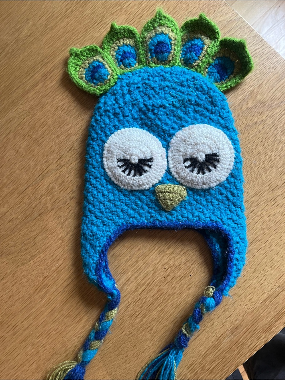 Blue Peacock Kids Earflap Hat - Cozy Crochet Winter Beanie